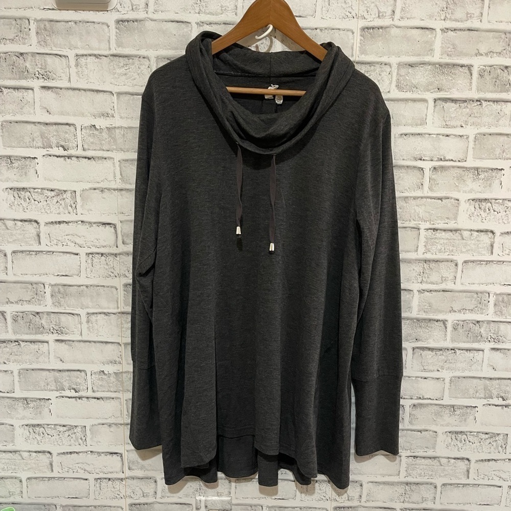 Women’s Cable & Gauge gray/black heather long sleeve mock neck sweatshirt 2X